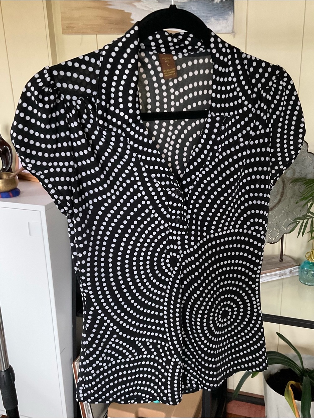 Copper Key Black Top with White Polka Dots Shirt